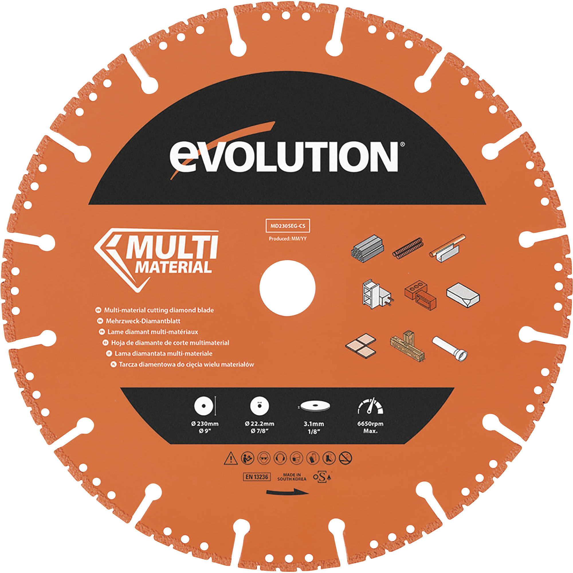 Evolution Multi-Material Segmented Diamond Blade, 8in., 7/8in. Arbor Blade, Model# MD230SEG-CS